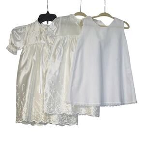 BABY‎ BAPTISM 3 PC IVORY CREAM ROBE, DRESS, & SLIP SIZE 6-12 months